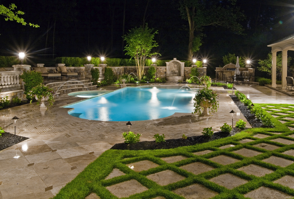 luxurious pool and backyard